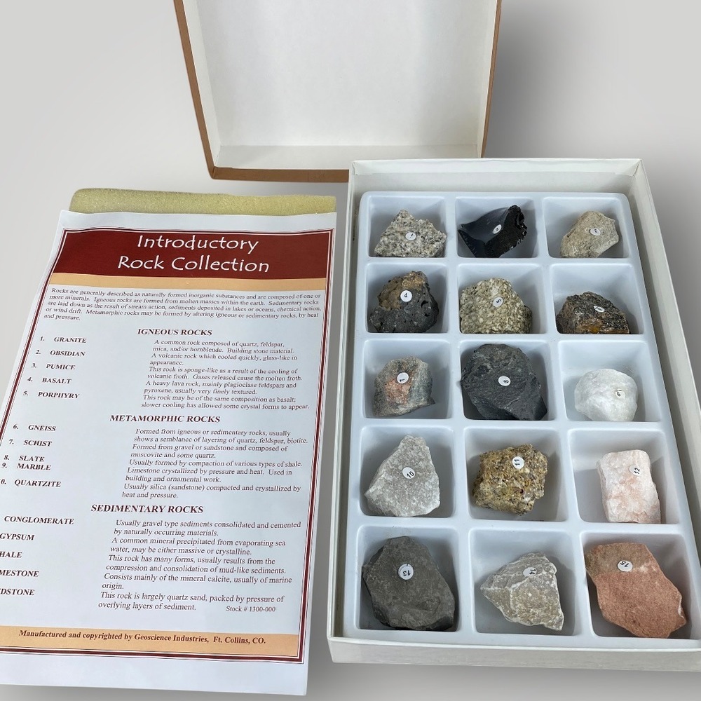 Rock Mineral Collection Box Geology Science Educational Set 15 Piece 1990s-2000s